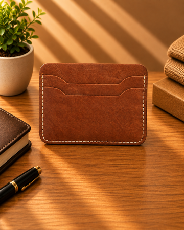 EliteX Handcrafted Genuine Leather Brown Card Holder | Free Name Engraving | Slim & Minimalist Design