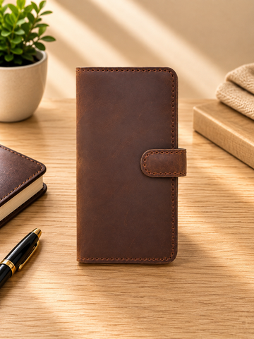 EliteX Long Book Handcrafted Genuine Cowhide Leather Brown Wallet | Secure Tab Closure | Spacious Everyday Carry