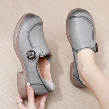 Genuine leather loafers women  comfortable gray shoes low heels luxury ladies court shoes slip on moccasins elegant dress flats